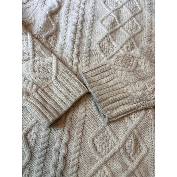 Woolovers Fisherman Cable Chunky Knit Turtleneck Sweater Women XL Wool Cream - Picture 2 of 6